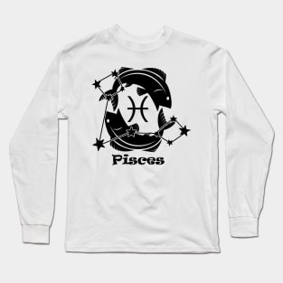 Pisces - Zodiac Astrology Symbol with Constellation and Fish Design (Black on White Variant) Long Sleeve T-Shirt